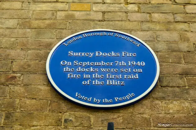 Site of the first Blitz bombdrop Surrey Docks London 7th Sept 1940