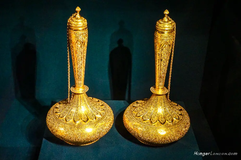 Gold Bottles, a gift from Kharak Singh Raja of kapurthala 1876. Animal representations that live on land and water. 
