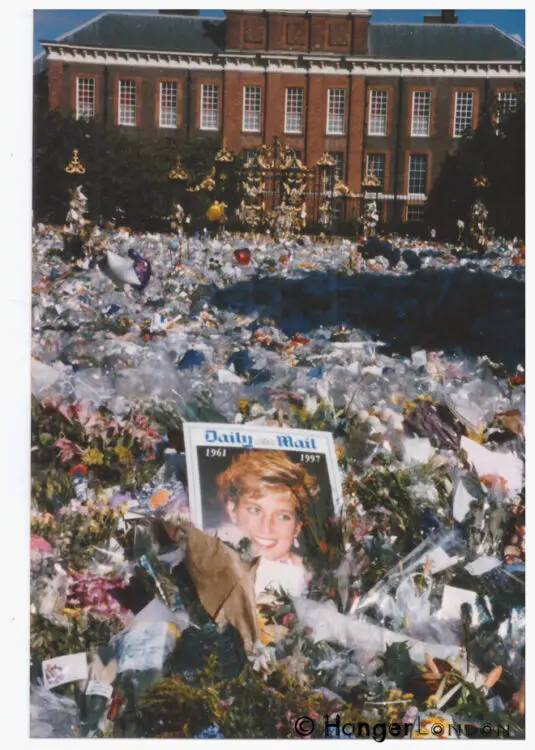 Printed photographs from visiting the London floral tributes to Princes Diana at Kensington Palace 1997 September