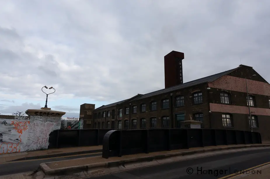 Old industrial buildings Fish Island by the bridge