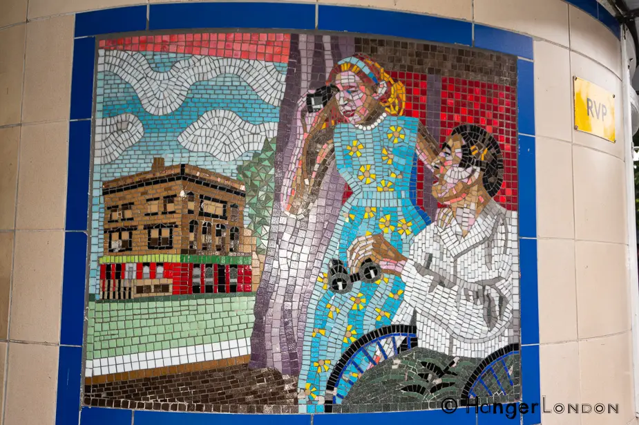 Grace Kelly took the role in the Hitchcock Film "Rear Window" This is one of the Mosaics in Leytonstone station in tribute to the Director.