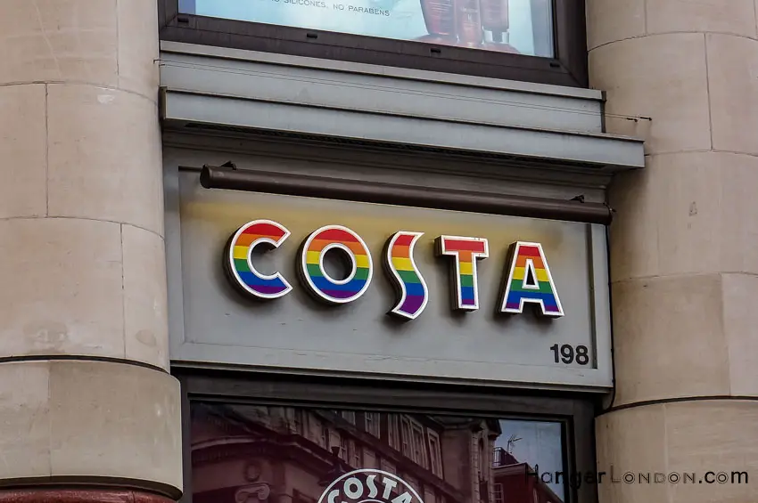 Costa supporting Pride colour flag 