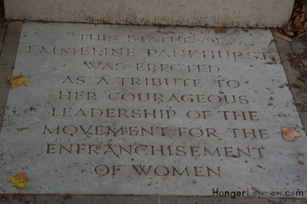The Evolution of Women's Rights: A Comprehensive Look at the Suffragette Movement from the 1860s-1928 7 Emmeline Pankhurst statue stone base text Tower Victoria Gardens