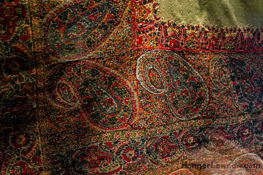 Uncovering the Rich Legacy of the Sikh Empire: Tour of the Brunei Gallery Exhibition 25 A mid-19th C Pashmina wool Kashmir Long Shawl Empire of the Sikhs Exhibition Brunei Gallery
