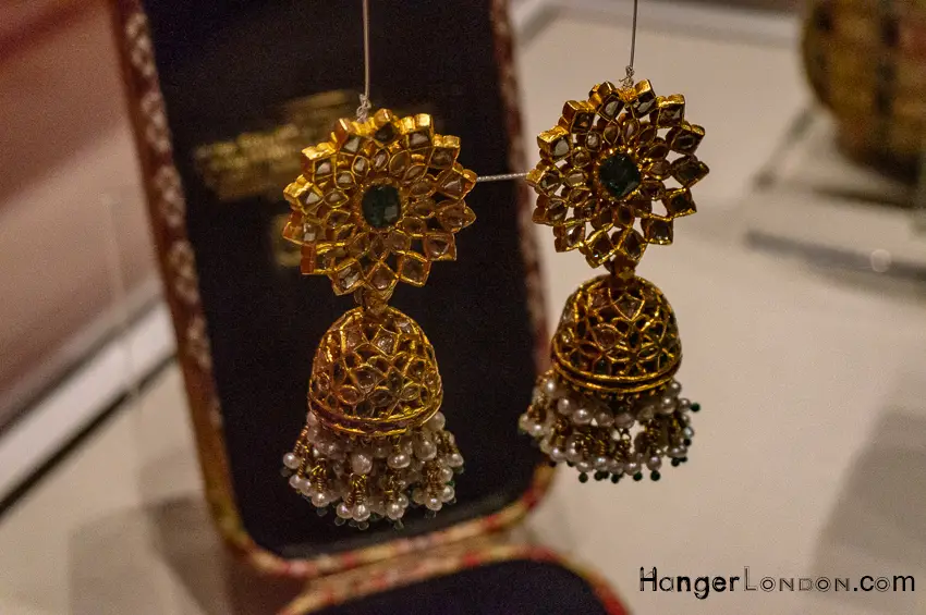 Karanphool Jhumka. gold Earrings Empire of the Sikhs Exhibition Brunei Gallery 