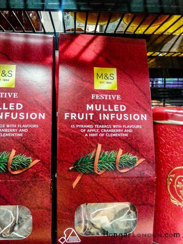 The Christmas Packaging the Pops! 33 Mulled Fruit Infusion tea Marks and Spencer
