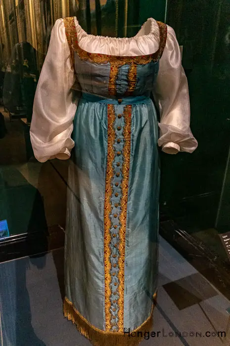 Russian Royalty and the Romanovs, Photographs of The Crimea at the Queens Gallery 3 Russian Style dress of Princess Charlotte of Wales used c 1817 in a portrait painting by George Daw