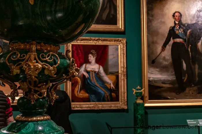 Russian Royalty and the Romanovs, Photographs of The Crimea at the Queens Gallery 5 Painting of Russian Style dress of Princess Charlotte of Wales used c 1817 in a portrait painting by George Daw