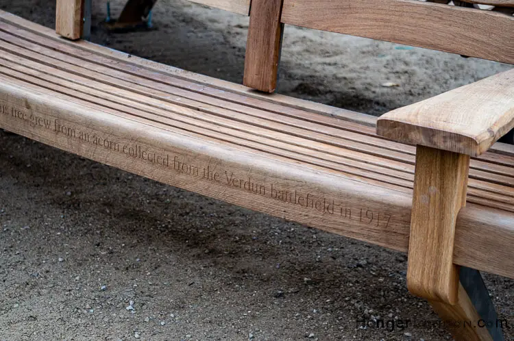 Commemerative Bench made from a tree that grew from a verdun battlefield Acorn WW1 