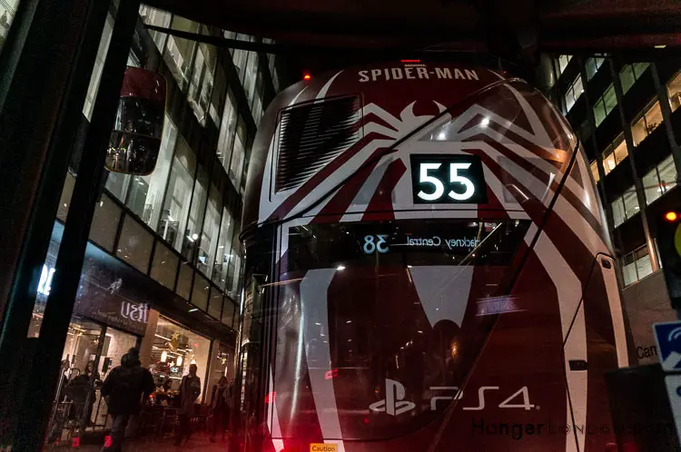 Back of a SpiderMan 55 Bus 