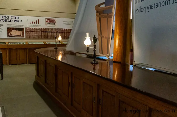 Bank of England Museum Wooden counters and lamps