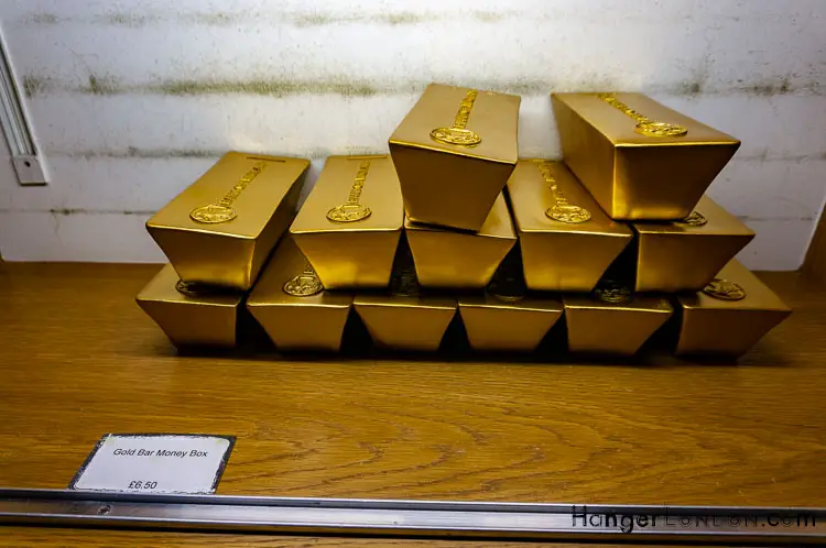 Giftshop gold bar box shaped money box items Bank of England Museum