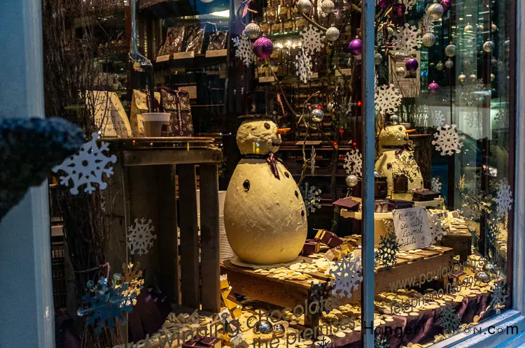 Paul Young chocolate shop christmas window decoration snowman