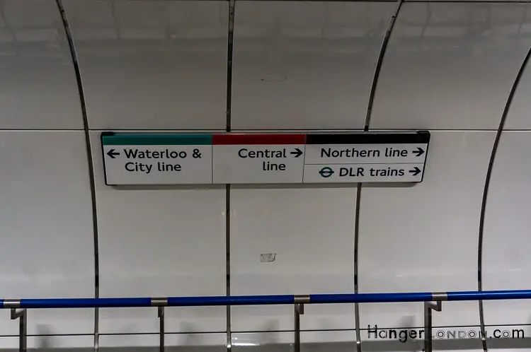 Walbrook Bank Underground tunnel signage Central Line, Waterloo & City Line, Northern Line, DLR