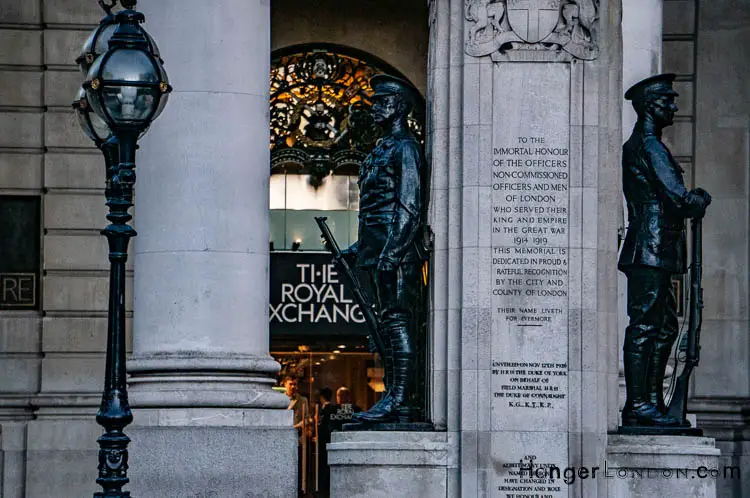 Royal Exchange front soldiers stand guard