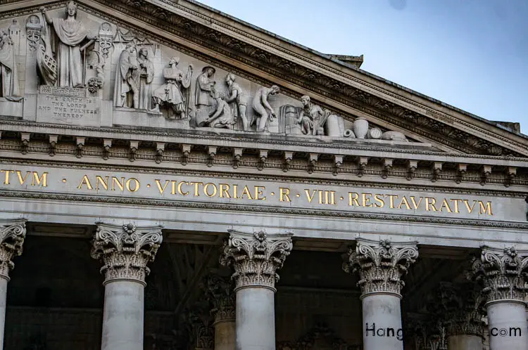 Royal Exchange Portico Pediment sculptured Frieze and Latin inscription