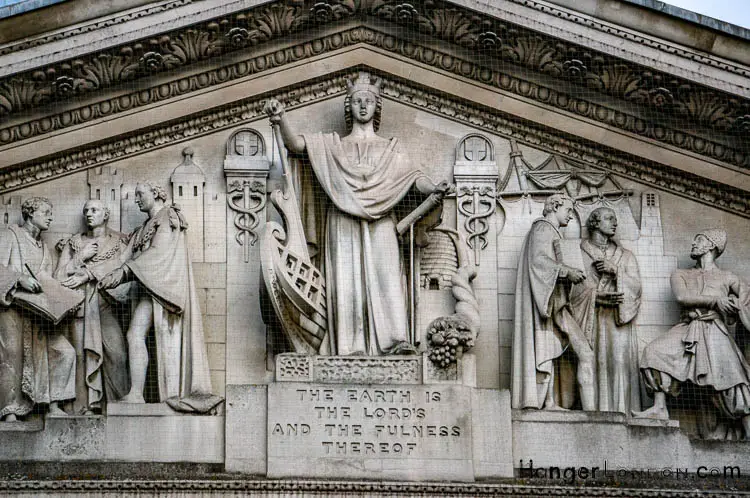 Portico Pediment with sculptured Frieze Royal Exchange Bible verse inscription