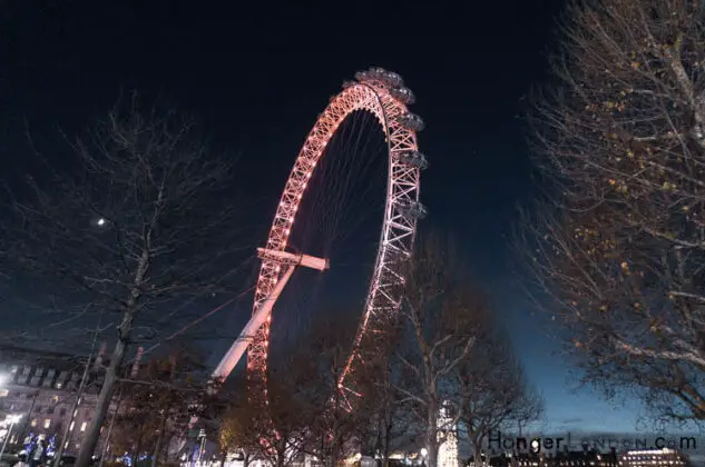 The London Eye as Autum turns to Winter Night view Southbank