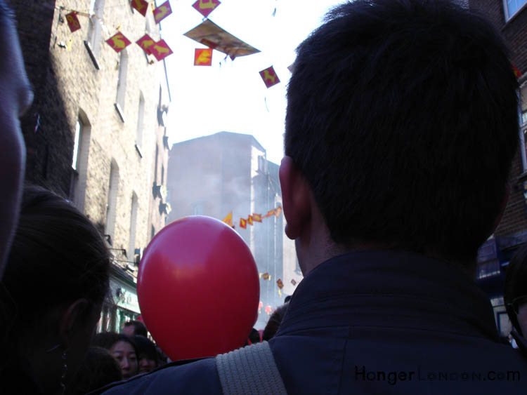 Red balloon and firecrackers new year celebrations