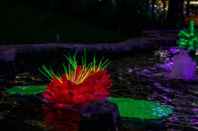 Red Floating art at the winter Lights Canary Wharf