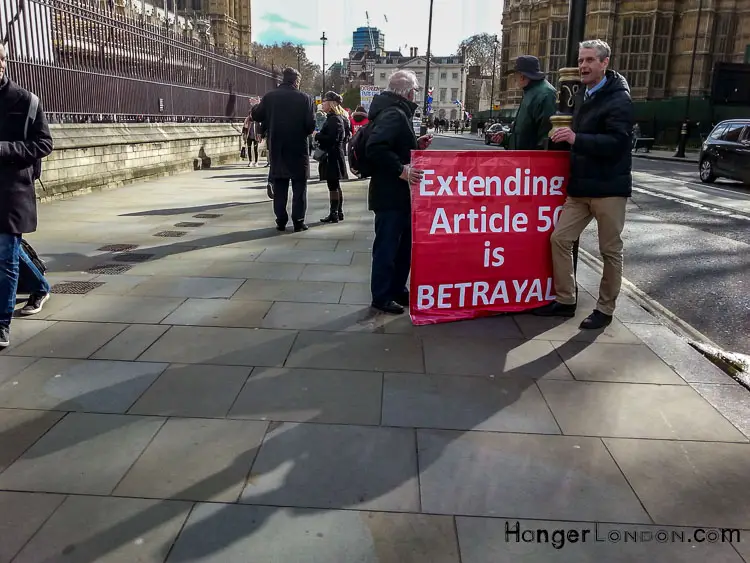 Brexit Culture: Flags and Signs Speak Out 16 Betrayal Slogan re Brexit Parliament