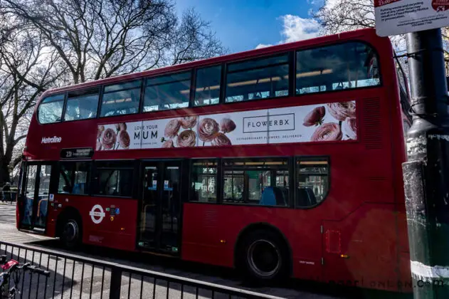 Mothers day advertised on a London Transport Bus