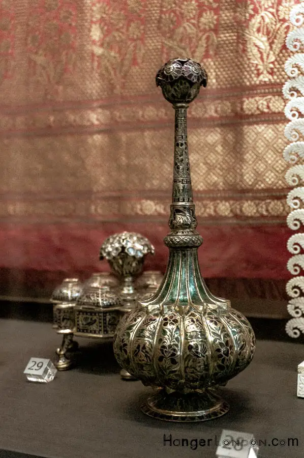 The Great Exhibition of 1851: People Behind the Vision 8 Rose Water Sprinkler Indian enamel, silver, engraved blue bottle