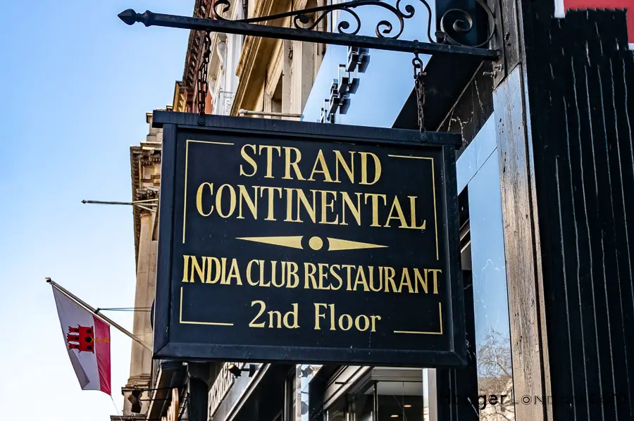 Outside Sign on the Strand for the India Club Restaurant