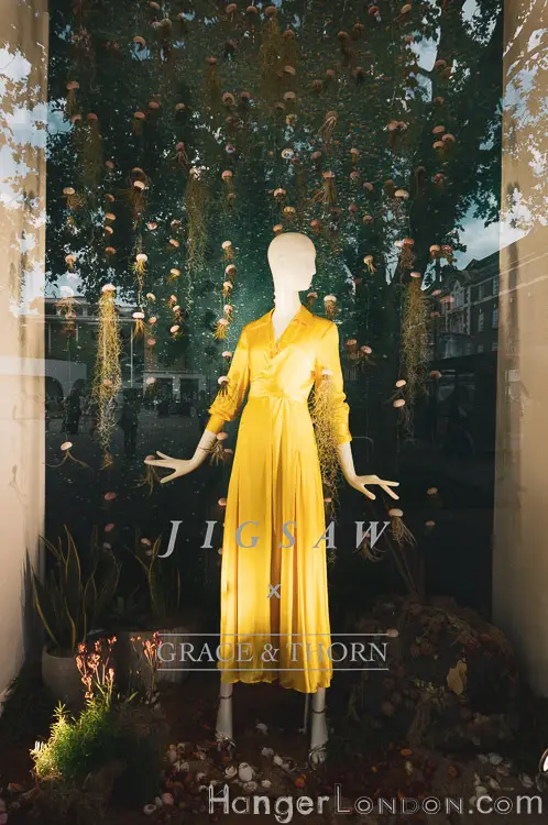 Yellow dress under the sea display Chelsea Jigsaw shop front