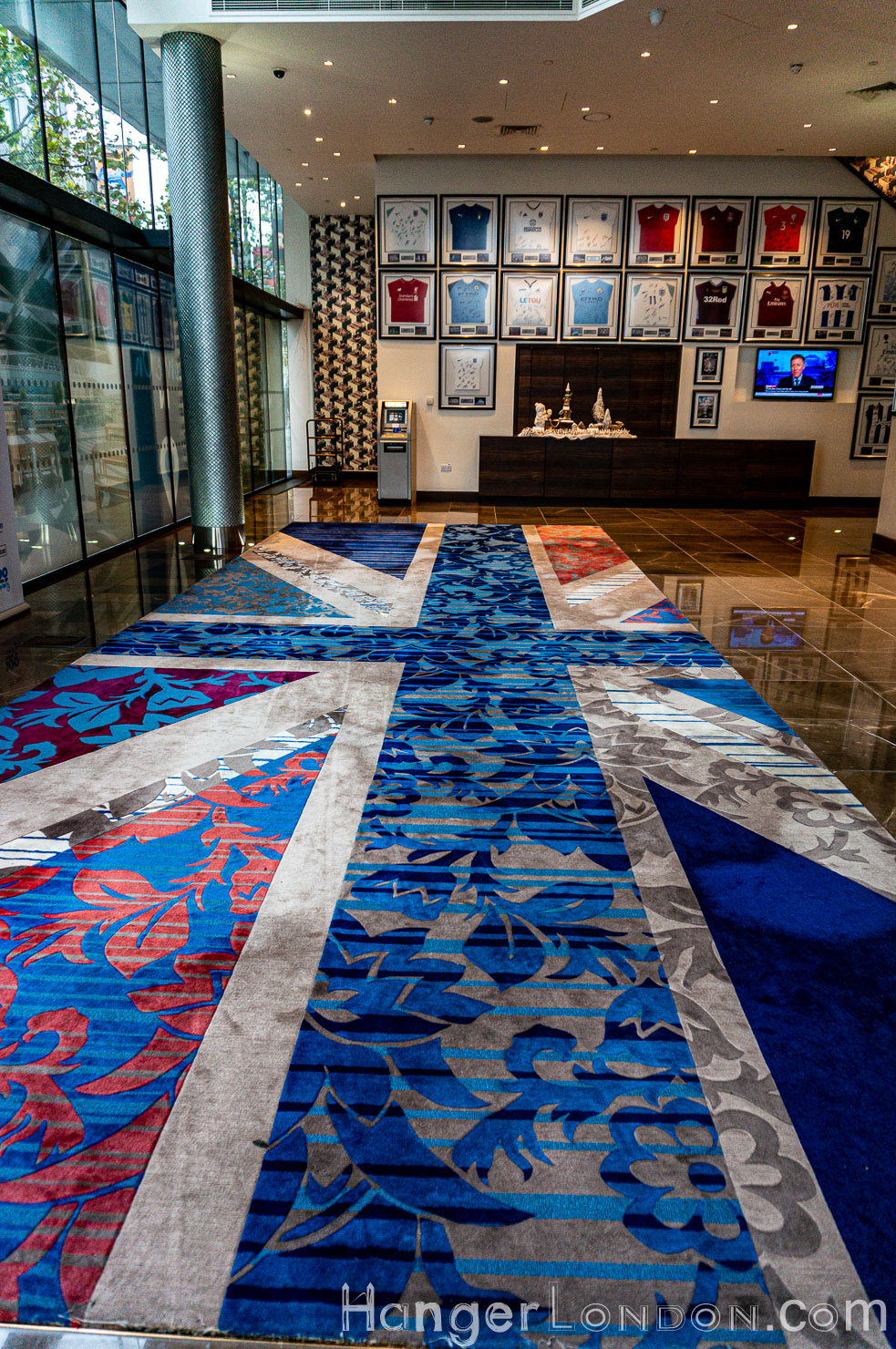 The Football Shrine at The Hilton London Wembley 1 Hilton Wembley Union Jack Carpet