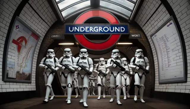 Storm troopers exciting london underground
