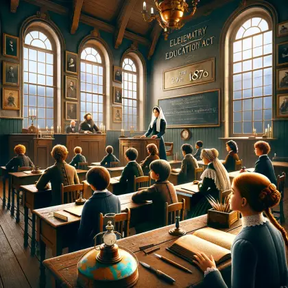 compulsory education for all, an old classroom full of students